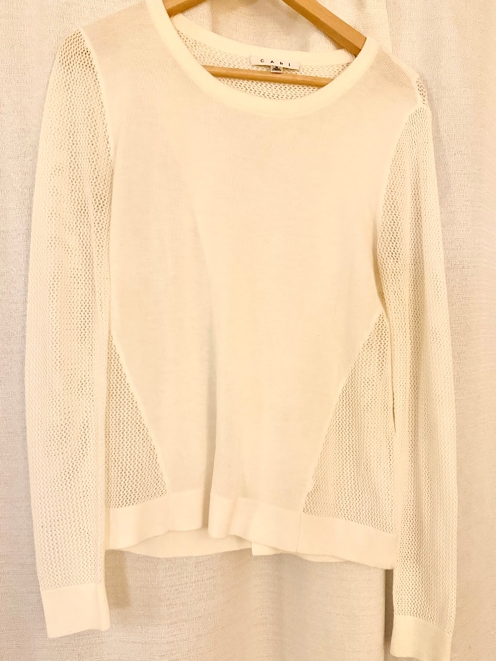 CAbi Cream Open-Knit Crewneck Sweater